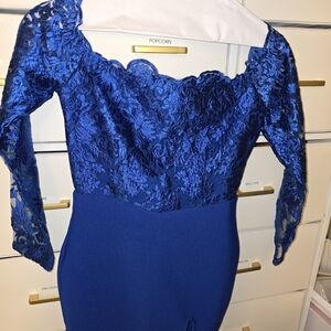 Amazon Royal Blue Lace Long Sleeve Dress